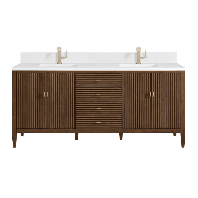 James Martin Vanities 485-V72-1WZ Myrrin 72" Double Basin Wood Vanity - Mid-Century Walnut - Walnut Finish