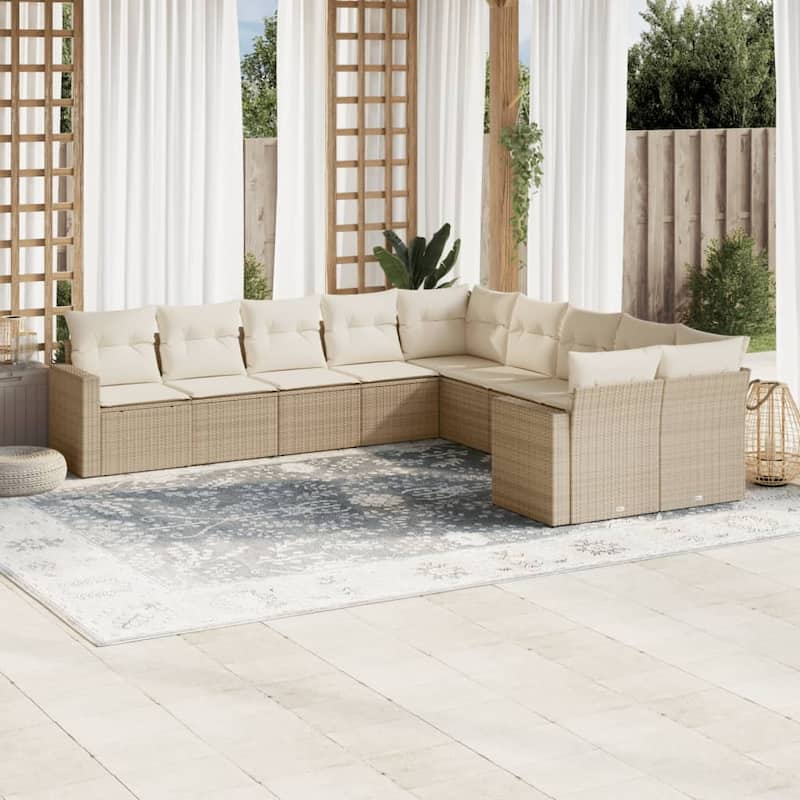 vidaXL Patio Sofa Set with Cushions Outdoor Conversation Furniture Poly Rattan - 24.4 x 25.8 x 27.2 - Beige