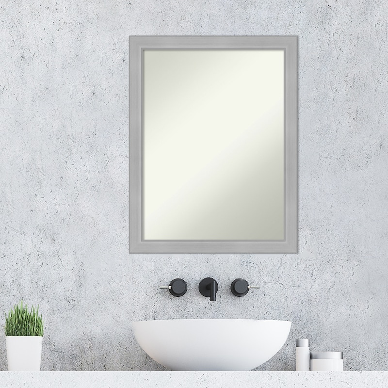 Non-Beveled Bathroom Wall Mirror - Vista Brushed Nickel Narrow Frame