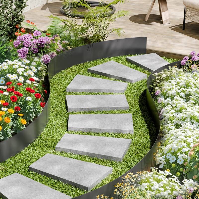 6 Pack Galvanized Steel Landscape Edging Border Kit Garden Edging with Spikes and Clips - 40 x 8 x 0.06 in