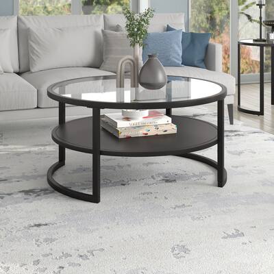Winston 34.25" Wide Round Coffee Table with Metal Shelf - 34" Wide