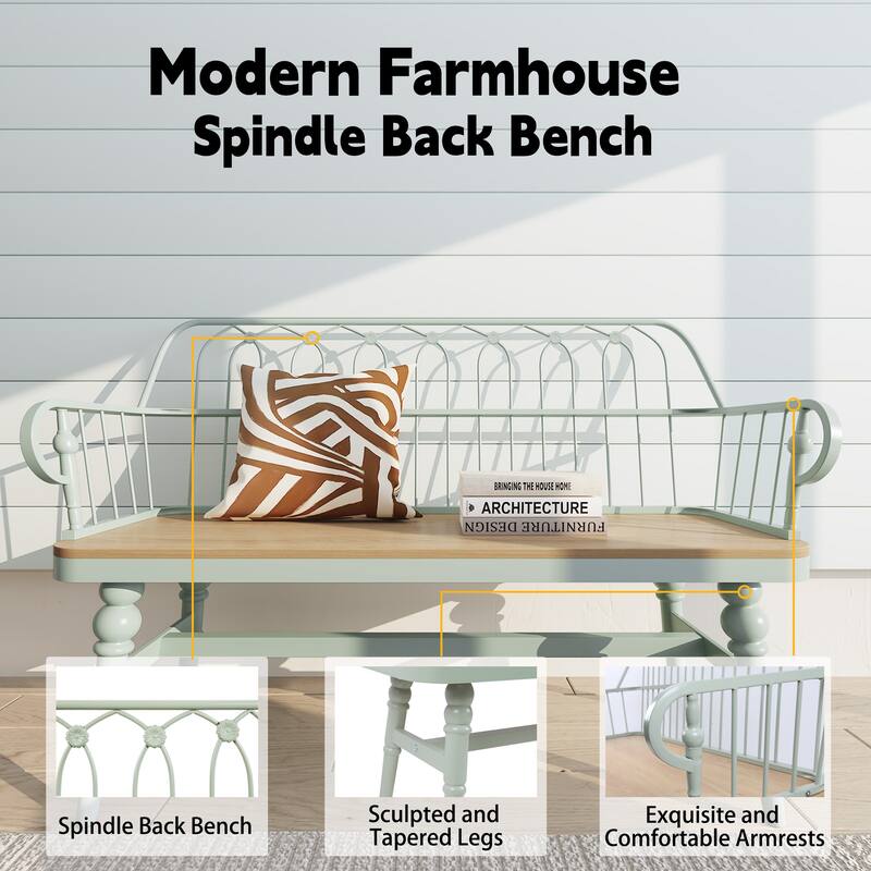 Modern Farmhouse Metal Spindle Back Bench