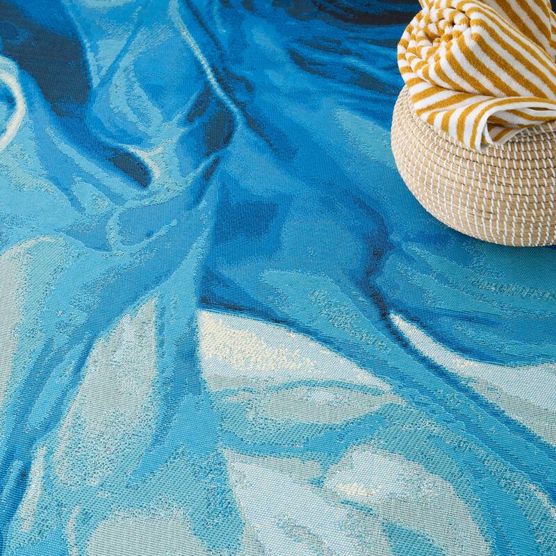 Nourison Color Splash Indoor/Outdoor Blue Abstract Area Rug