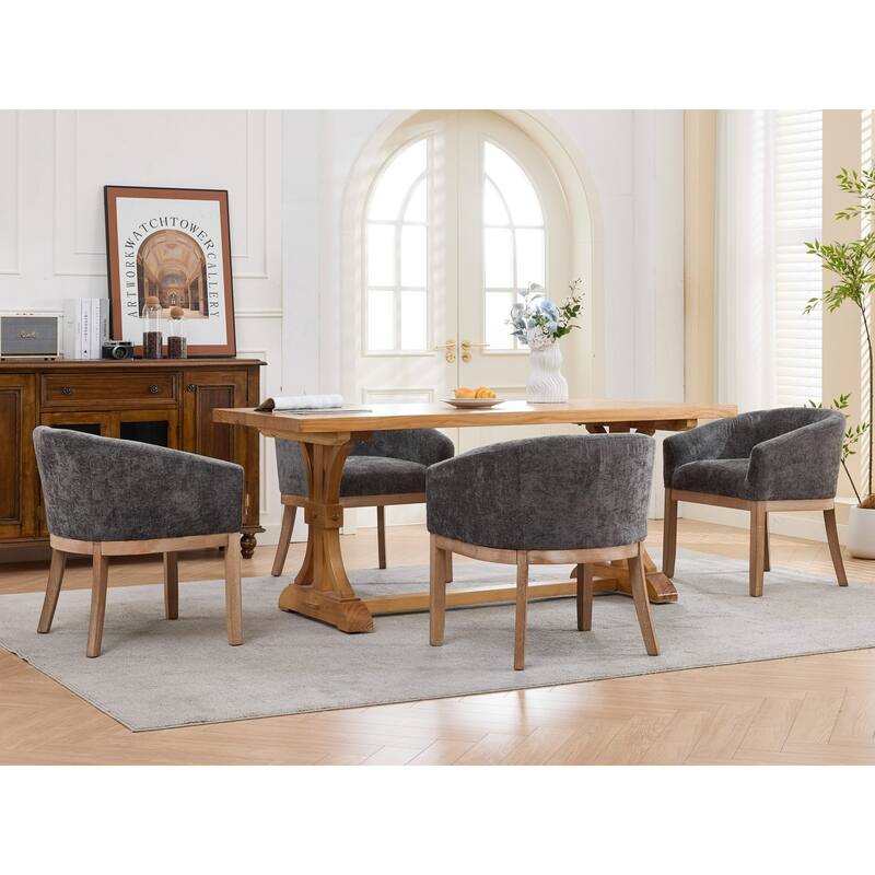 Roomfitters Upholstered Dining Chairs with Barrel Back & Wood Legs, Modern Accent Side Chairs for Kitchen and Living Room