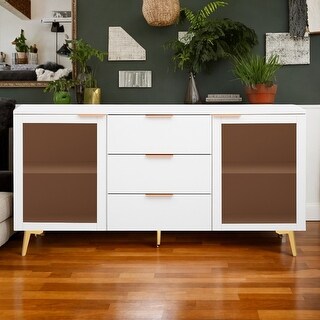 Espresso Sideboard Buffet Dining Kitchen Cabinet with 2 Glass Sliding Doors main image 1