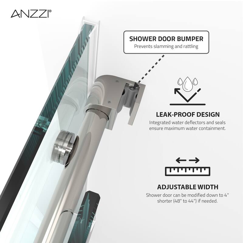 ANZZI Series 56 to 60 in. x 76 in. Frameless Shower Door with Sliding with Tsunami Guard Tempered Clear Glass