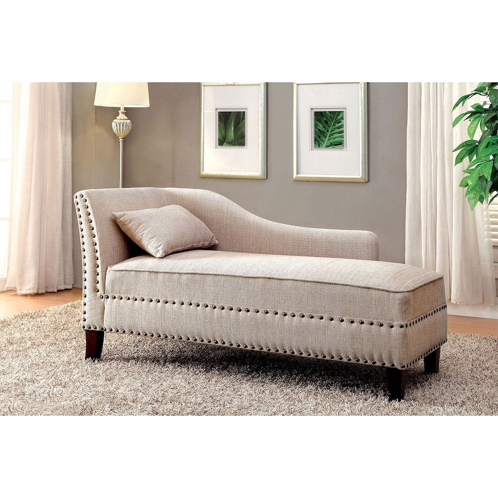 Modern Contemporary 1pc Chaise Beige Linen Like Fabric Nailhead Trim Living Room Bench Pillow
