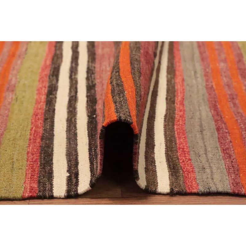 Hand Woven Oriental 100% Wool Carpet Southwestern Geometric Multi-Colored Kilim Runner Rug - 9' 4'' X 4' 5''