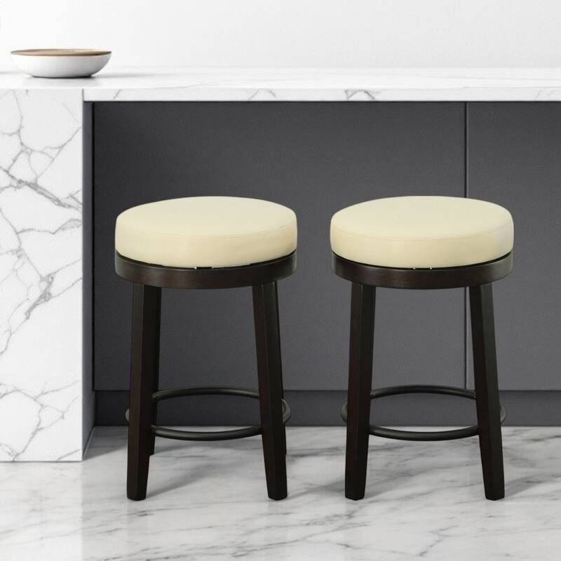 Faux Leather Swivel Bar Stools Set of 2 Finish Espresso Wood