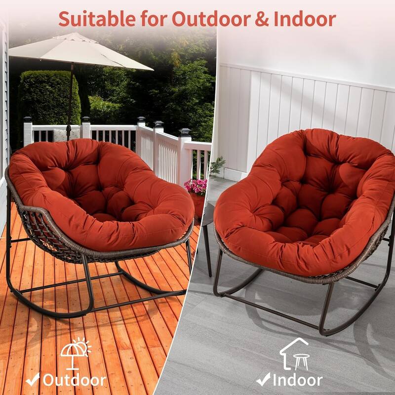 Outdoor Rattan Rocking Chair,Padded Cushion Rocker Recliner Chair Outdoor for Front Porch, Living Room, Patio, Garden