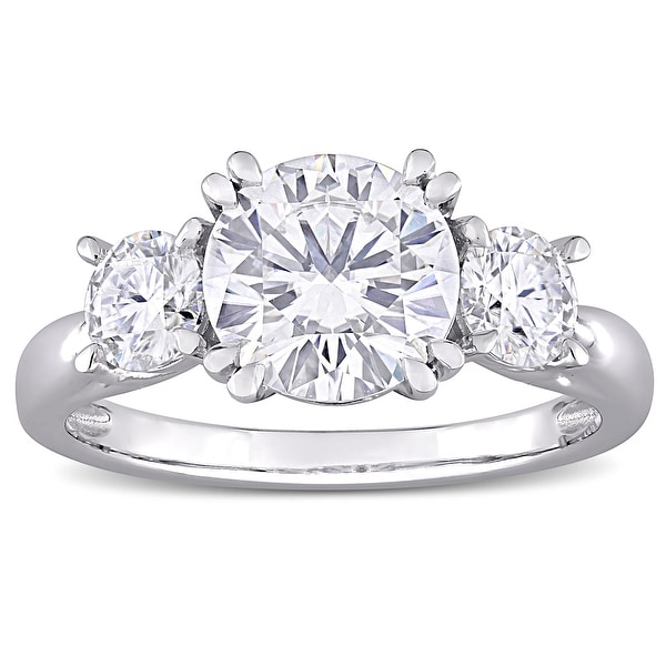 Miadora 10k White Gold 2 4/5ct TGW Created White Moissanite 3-Stone Engagement Ring. Opens flyout.