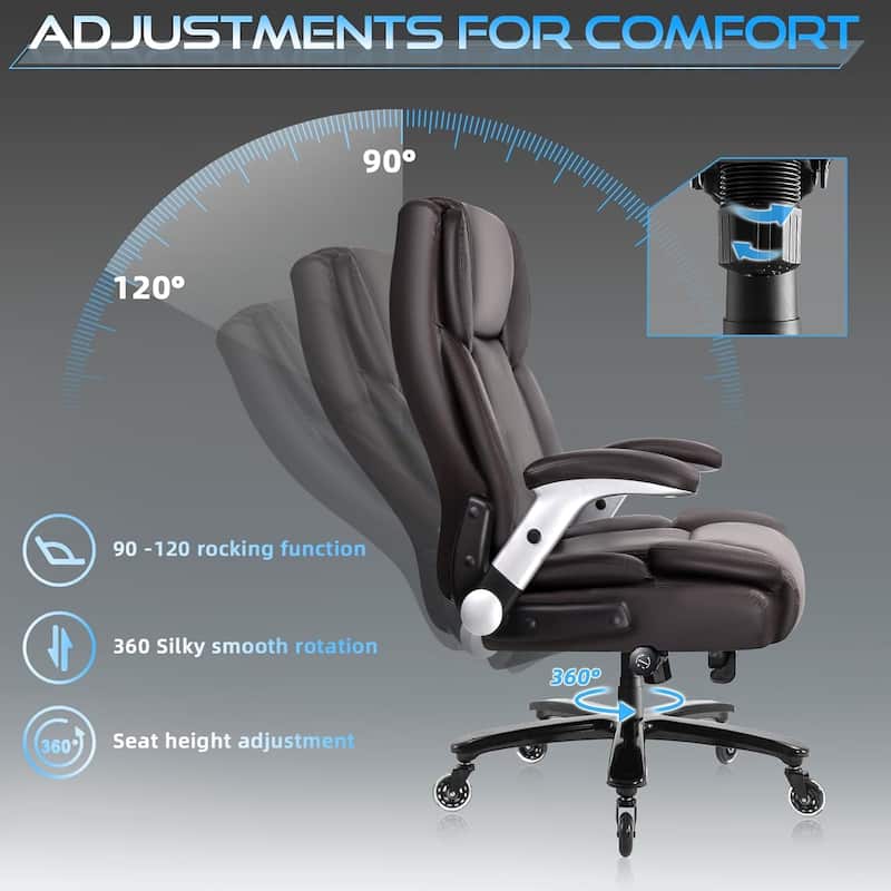 BOSSIN 600lbs Big and Tall Office Leather Chair with Flip up Armrest, Ergonomic Lumbar Support and Quiet Rubber Wheel