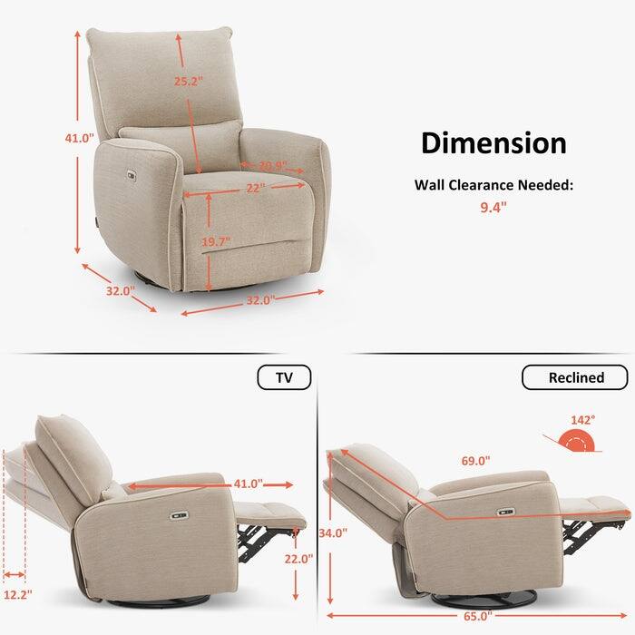 MCombo Power Swivel Glider Recliner Chair with USB Charging Ports for Living Room and Nursery, Fabric 6922