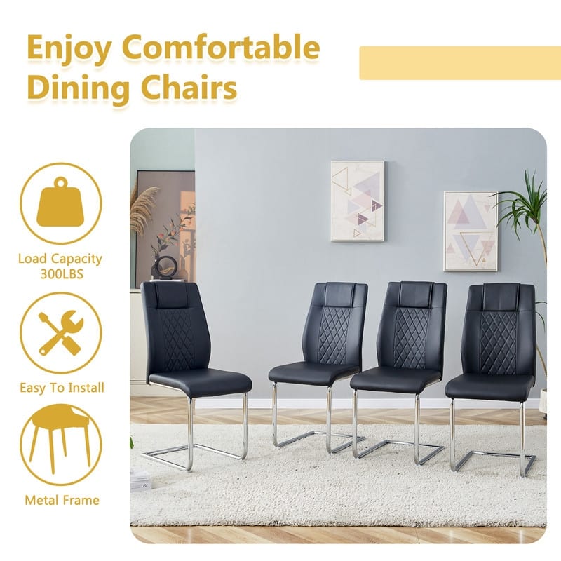 5-Piece Cream White MDF Dining Table Set, with 4 Chairs, Silver Metal Legs, Kitchen Dining Room Set