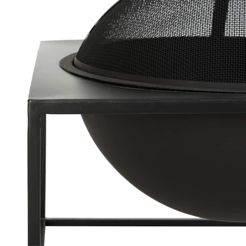 SAFAVIEH Outdoor Living Leros Black Square Steel Fire Pit - 25"W x 25"D x 23"H
