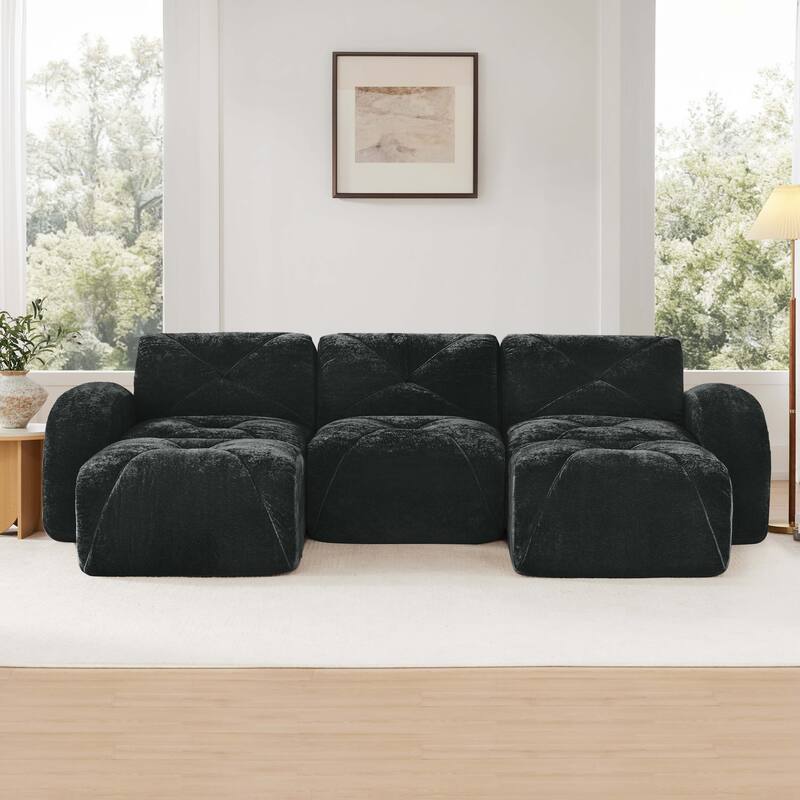 U-shaped Boneless Sofa, Tufted Design, 32D High Density Sponge, Bottom Anti-Slip Design, No Assembly Required Bottom