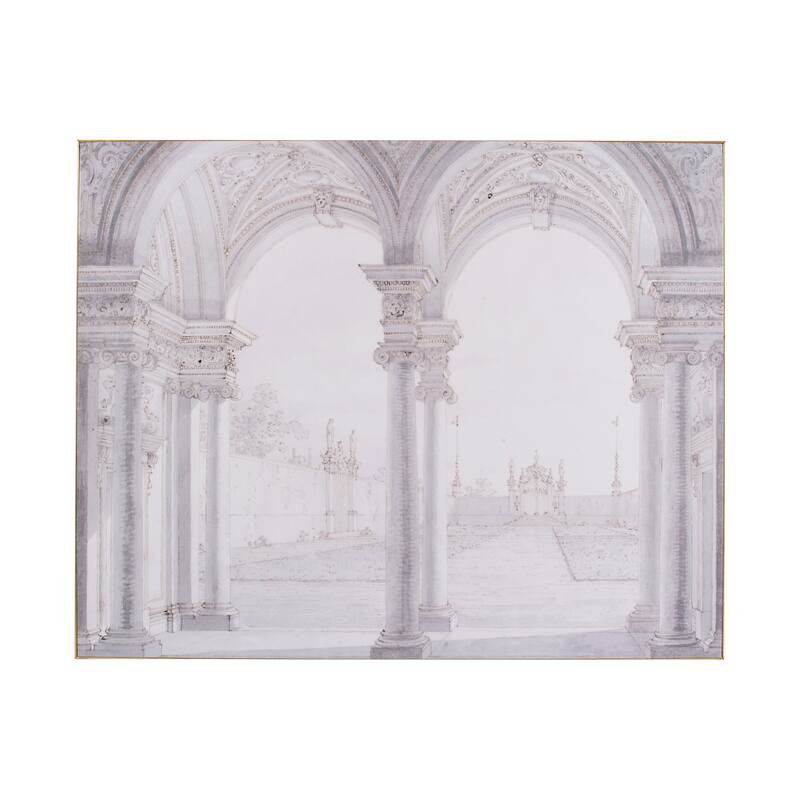 47 x 59 Decorative Wall Art, Rectangular, Historical Architecture, Gray