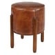 preview thumbnail 12 of 15, Brown Teak Wood Handmade Upholstered Leather Stool with Wood Legs