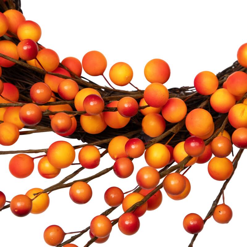 14" Orange Red Berry Artifical Fall Harvest Twig Wreath, 14", Unlit