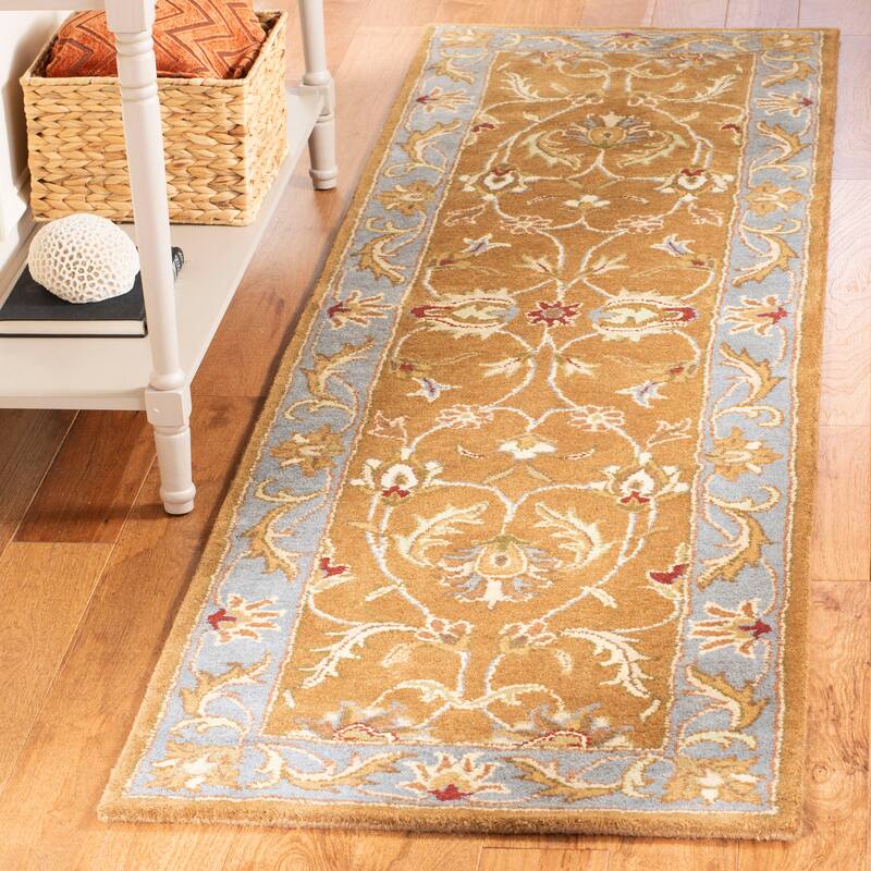 SAFAVIEH Handmade Heritage Full Bloom Traditional Oriental Wool Rug - 2'3" x 10' Runner - Brown/Blue