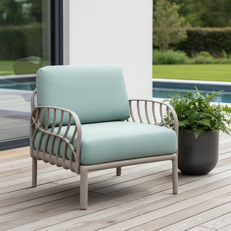 31" Gray Heavy Duty Plastic Outdoor Armchair With Sea Green Cushion - Sea Green
