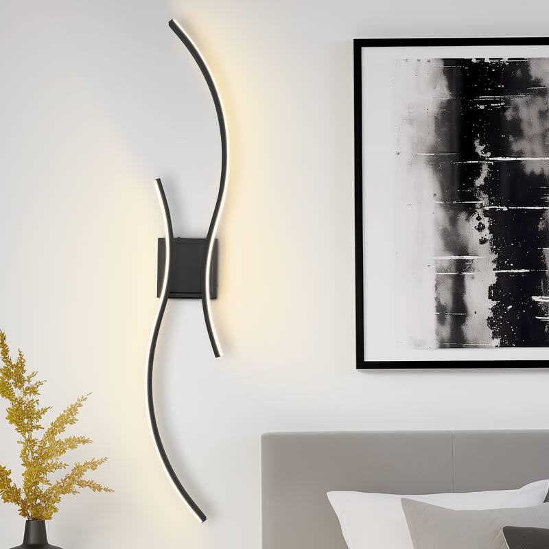 YANSUN 1000mm Dual-Wave Battery Wall Light, 6000mAh, Indoor Use, Matte Black Finish for Modern Lighting - 39.37*7*6.22