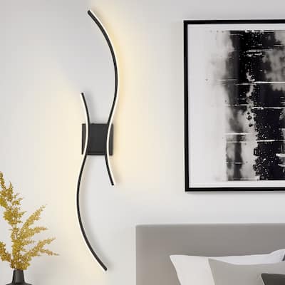 YANSUN 1000mm Dual-Wave Battery Wall Light, 6000mAh, Indoor Use, Matte Black Finish for Modern Lighting - 39.37*7*6.22
