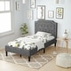 preview thumbnail 7 of 14, Linen Twin Upholstered Platform Bed with Frame Headboard Mattress Foundation