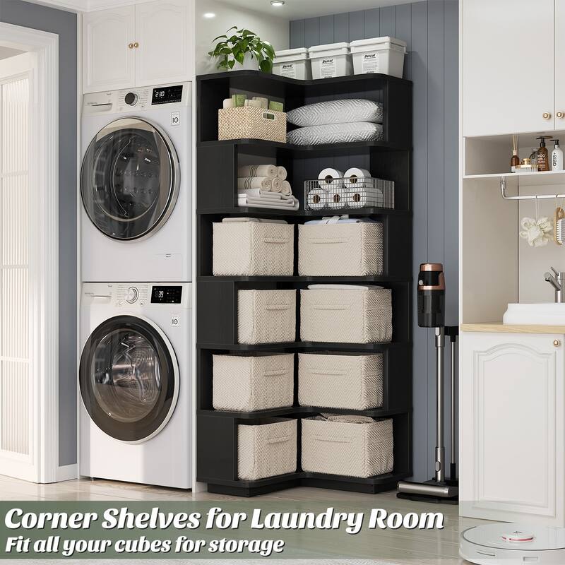 6-Tier Corner Bookcase, Freestanding Display Storage Book Shelf