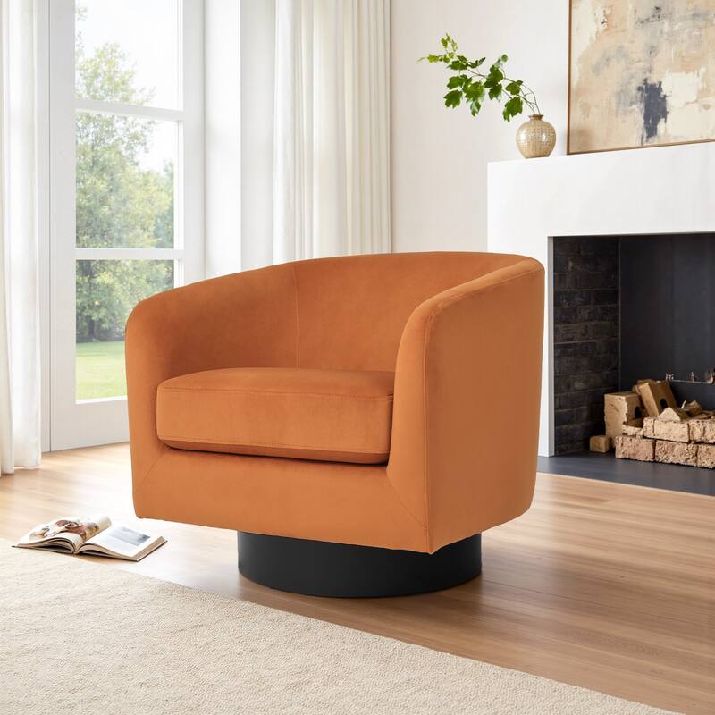 360-Degree Swivel Round Barrel Velvet Armchair Accent Chairs