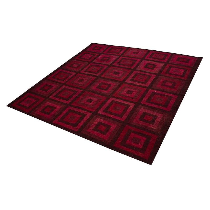 ECARPETGALLERY Flat-Weave Lahor Finest Burgundy Wool Tapestry Kilim - 12'7 x 12'10