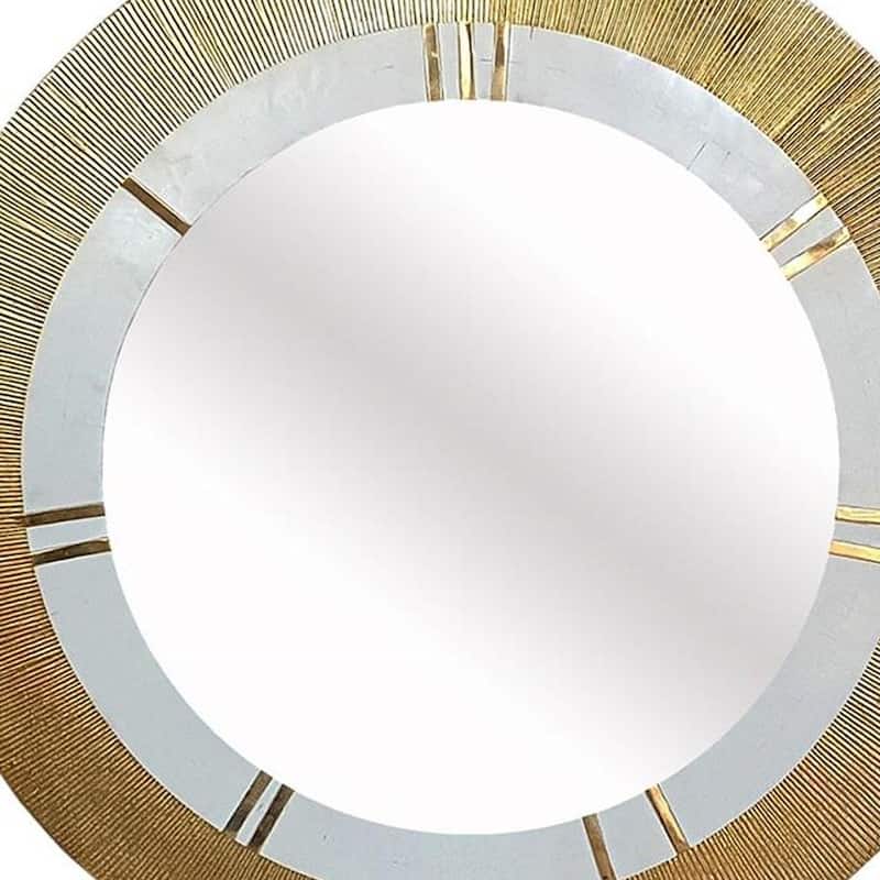 HomeRoots 36" Gold and White Round Aluminum Ribbed Edge Framed Accent Mirror - 36' X '36' X '0.8