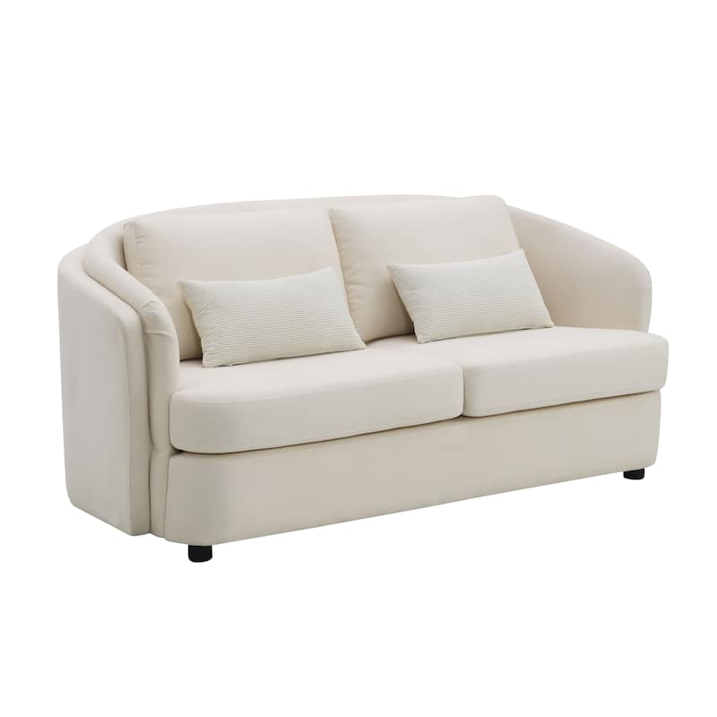 Beige Linen Loveseat With 2 Toss Pillows