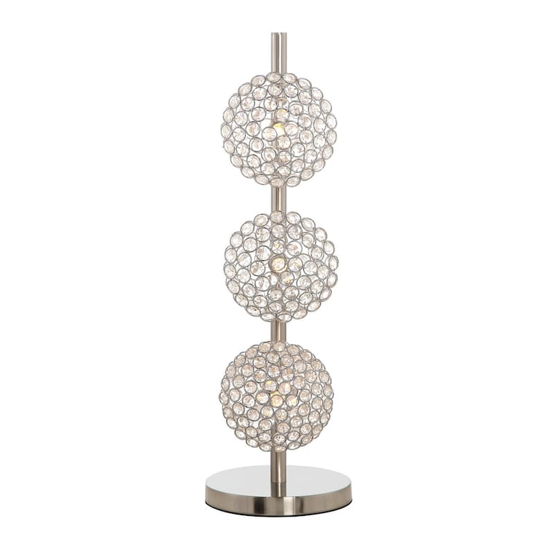 26 Inch Table Lamp with 3 Crystal Rounds Shades, Sand Chrome Finished Metal - Chrome