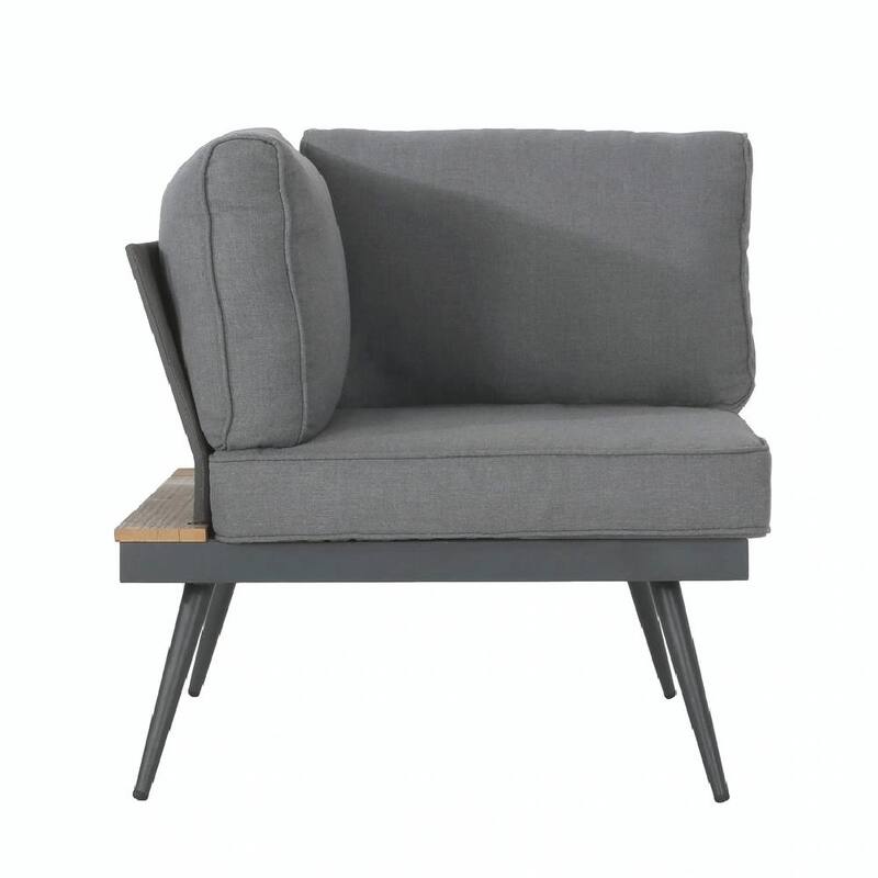 Mid-Century Modern Outdoor Sectional Sofa with Faux Wood Accents