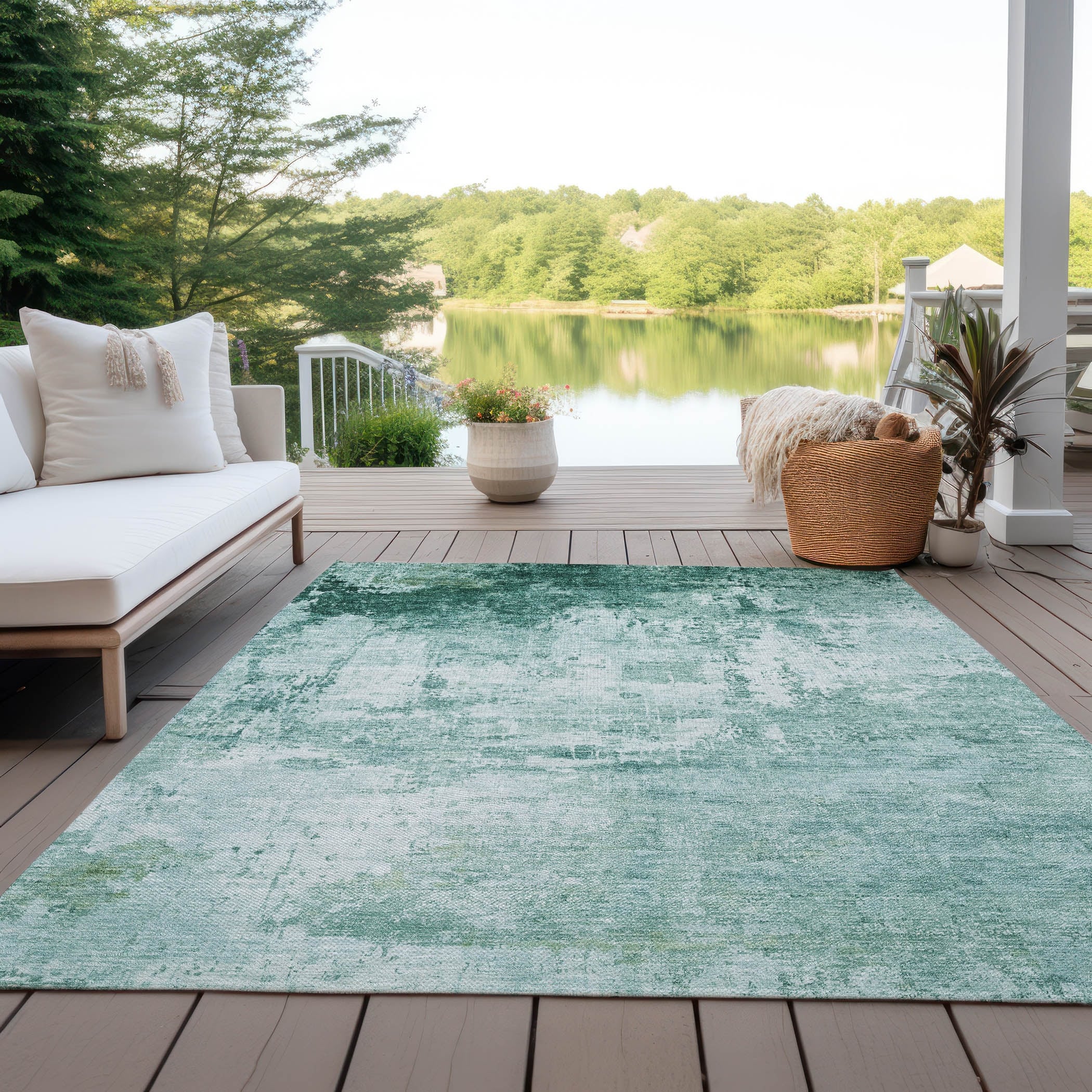 Machine Washable Indoor/ Outdoor Abstract Modern Chantille Rug