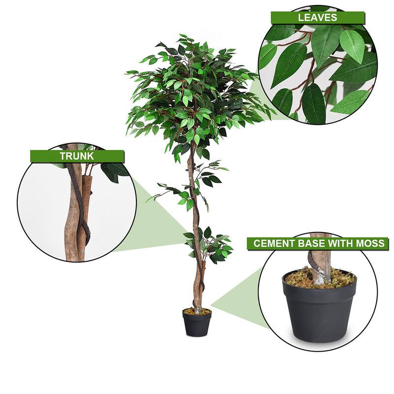 5.5FT Ficus Silk Leaf Artificial Tree Potted Fake Greenery Plants