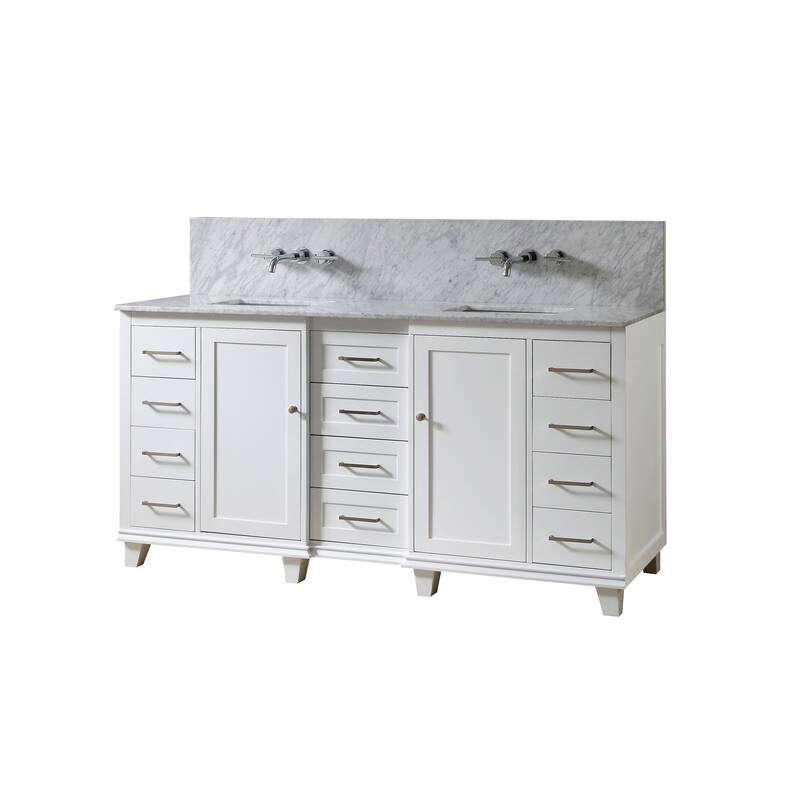 Ultimate Classic Premium 72 In. Vanity In White With Carrara White Marble Vanity Top with white basins - White - Painted/Polished/Nickel Finish - Double Vanities