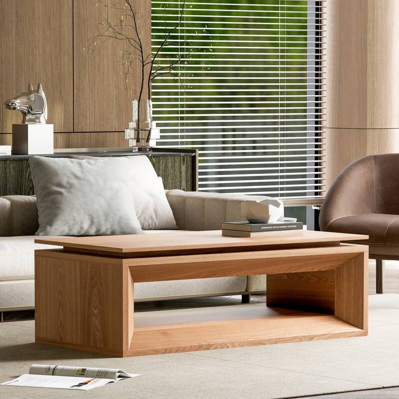 43.3" Lift Top Rectangle Coffee Table with Storage, Coffee Table with Floating Tabletop, Convertible Rising Tabletop