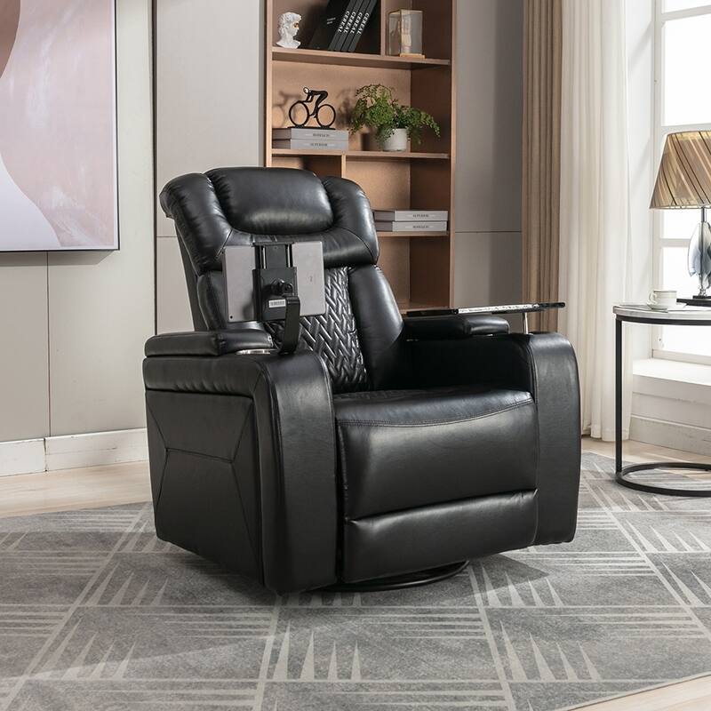 270° Swivel Power Recliner, Media Chair with Multi-Tray and Storage