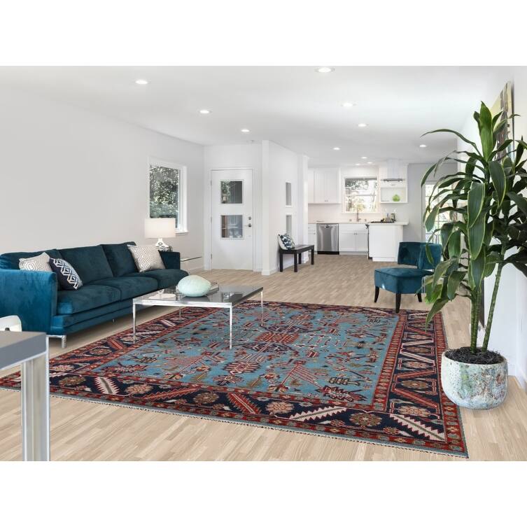 Light Blue Oushak Oriental Area Rug Hand-Knotted Wool Carpet - 8'2"x 9'10"