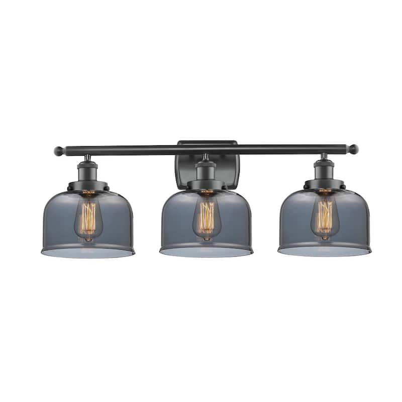 Innovations Lighting Large Bell 3 Light 26" Wide Vanity Light - Matte Black / Plated Smoke