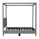 preview thumbnail 15 of 39, Canvas-upholstered Canopy Bed - Platform Wingback Bed Frame with USB, Type-C Ports Headboard, 4 Canopy Columns, 2 Sides Pocket
