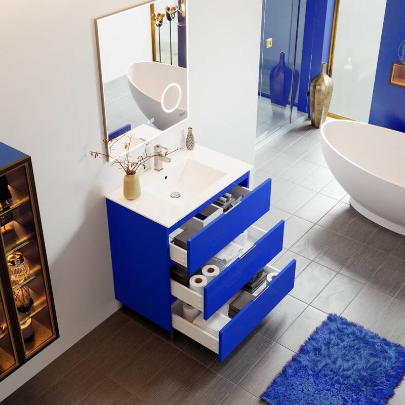 Malmo 32 "W Blue Bath Vanity with Porcelain Top & Integrated Sink