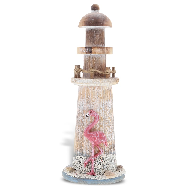 CoTa Global Flamingo Beach Lighthouse Decor with Sea Shells - 8.5 Inch