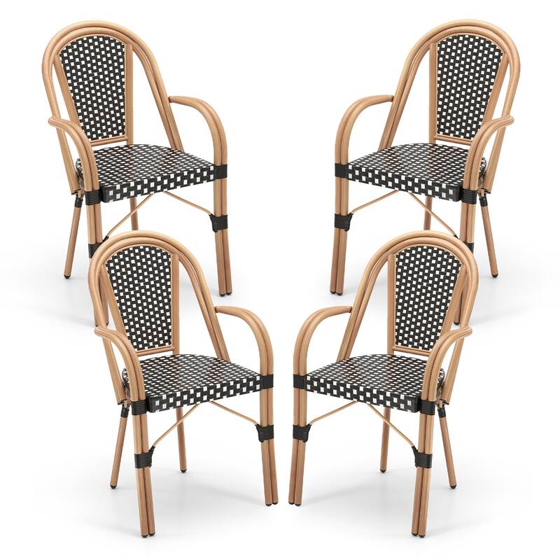 Gymax Outdoor French Bistro Chairs 4 PCS w/ Armrests Galvanized Metal