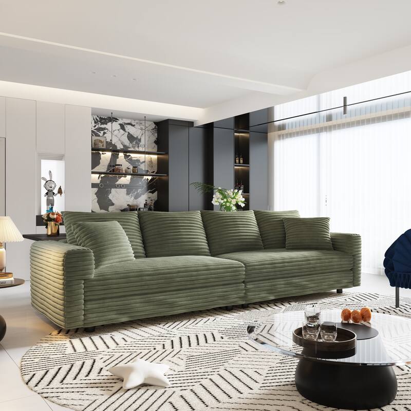 102.4" Corduroy Couch with Ottomans, 4 Seat Convertible Modular Sectional Sofa, Upholstered Couches with Pillows for Living Room