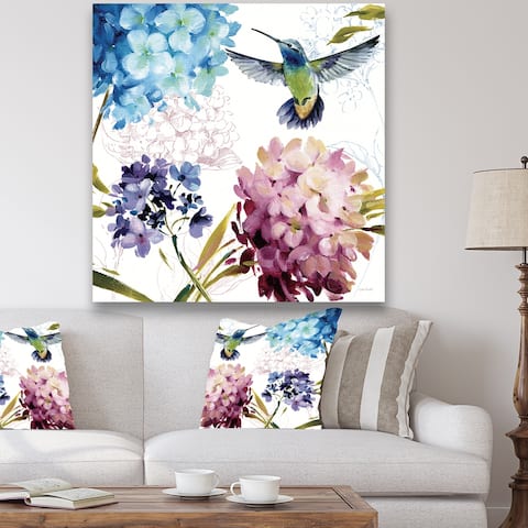 Porch & Den Hummingbird Blue Cottage Flower' Farmhouse Canvas Artwork Print