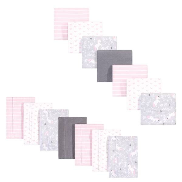 slide 1 of 1, Hudson Baby Infant Girl Cotton Flannel Burp Cloths and Receiving Blankets, 14-Piece, Whimsical Unicorn, One Size