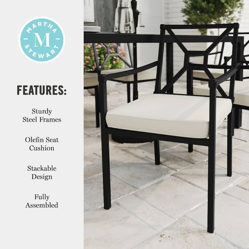 Martha Stewart All-Weather Steel Frame Stackable Patio Armchair with Cushion - 23"W x 26.25"D x 35.25"H